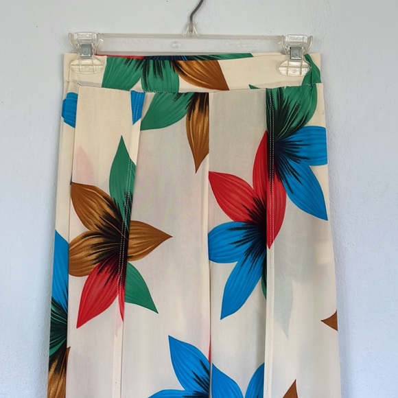 A3 Design cream tropical floral print split front high waist pants size small - Picture 3 of 10